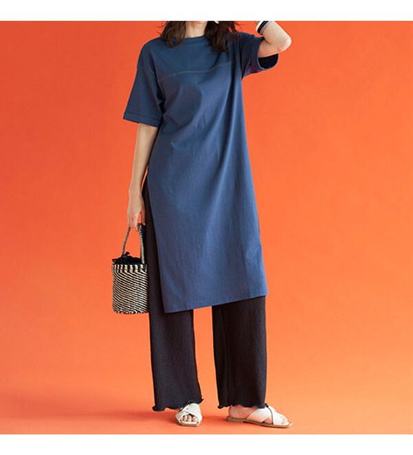 BELLUNA（ベルーナ）の「【楊柳イージーパンツ付】ひんやり！スリットデザインワンピース（カットソーワンピース）」｜詳細画像