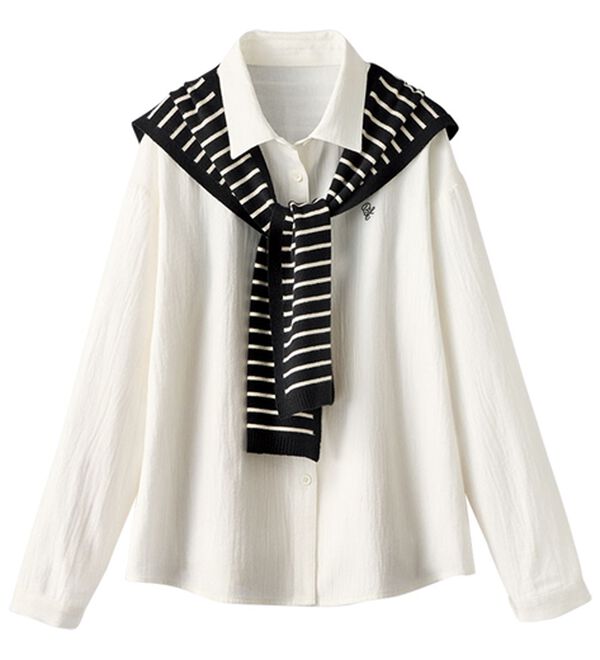 BELLUNA（ベルーナ）の「肩掛けニット&times;ビエラ起毛シャツ（シャツ）」｜詳細画像