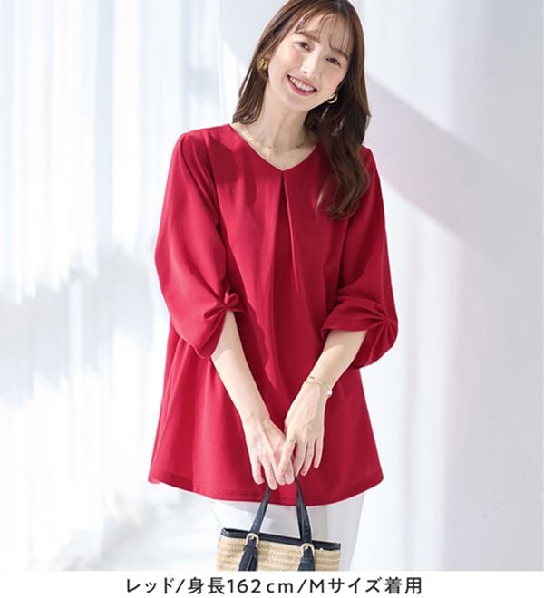 alotta（アロッタ）の「＜６つの機能付＞７分袖Ａラインフレアチュニックブラウス（チュニック）」｜詳細画像