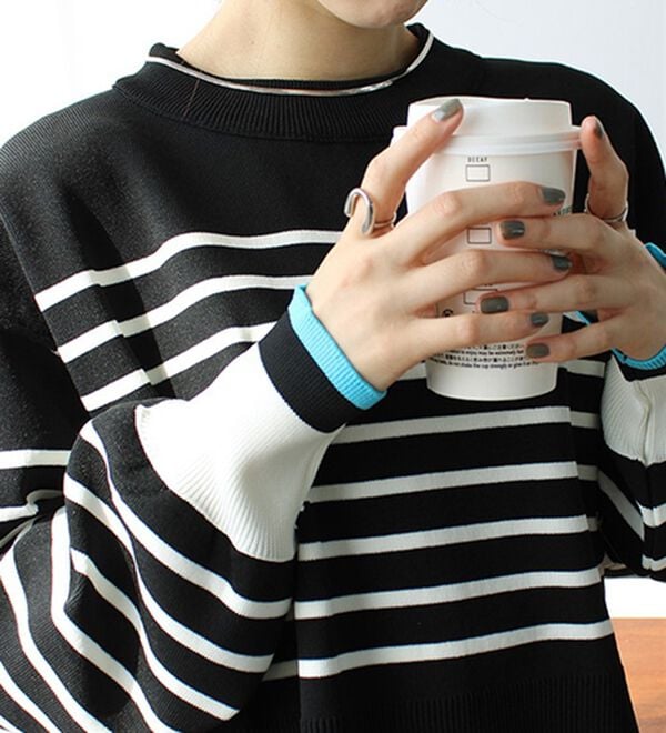 GeeRA（ジーラ）の「さらっと素材パネルボーダーショートニット（ニット・セーター）」｜詳細画像