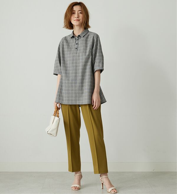 「サッカー素材バックフレアーブラウス（ブラウス）」｜詳細画像