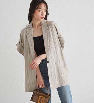 RANAN（ラナン）の「クレープジャカードハーフスリーブジャケット（テーラードジャケット）」｜詳細画像