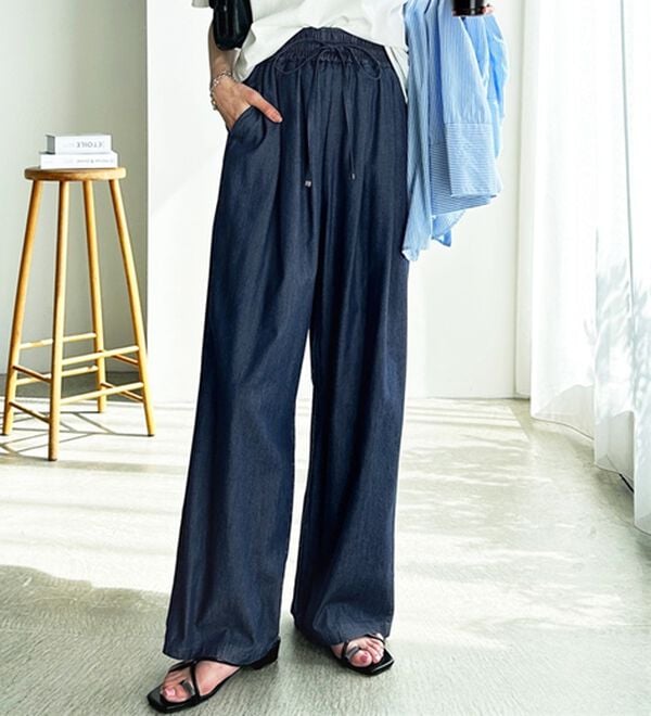 GeeRA（ジーラ）の「【接触冷感】穿いて感激！キレイ見えする楽ちんワイドデニムパンツ（ワイドパンツ・ガウチョ）」｜詳細画像