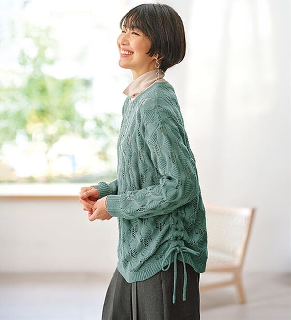 BELLUNA（ベルーナ）の「透かし編ドロスト使いニットプルオーバー（ニット・セーター）」｜詳細画像