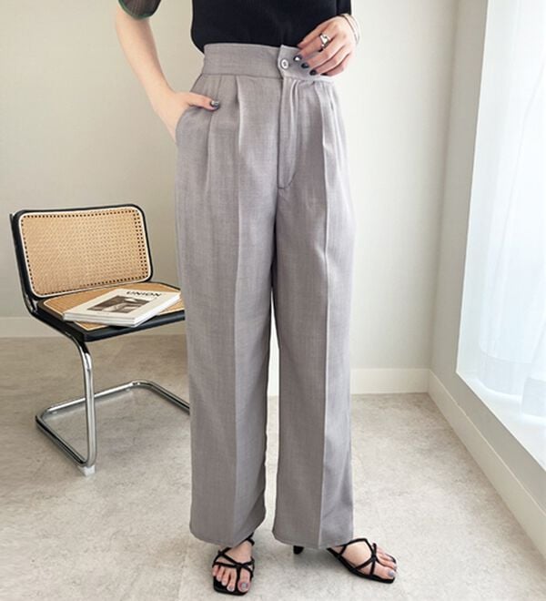 GeeRA（ジーラ）の「２ＷＡＹハイウエストスラックスパンツ（フルレングスパンツ）」｜グレー