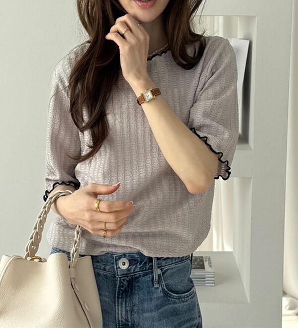 GeeRA（ジーラ）の「配色メロー５分袖表面感カットソー（カットソー）」｜詳細画像