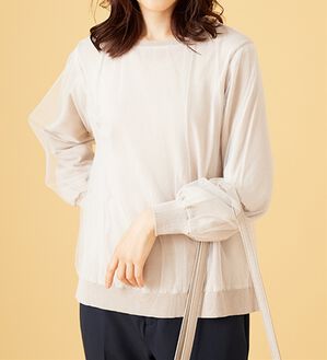 BELLUNA（ベルーナ）の「チュール重ねニットプルオーバー（ニット・セーター）」｜グレージュ
