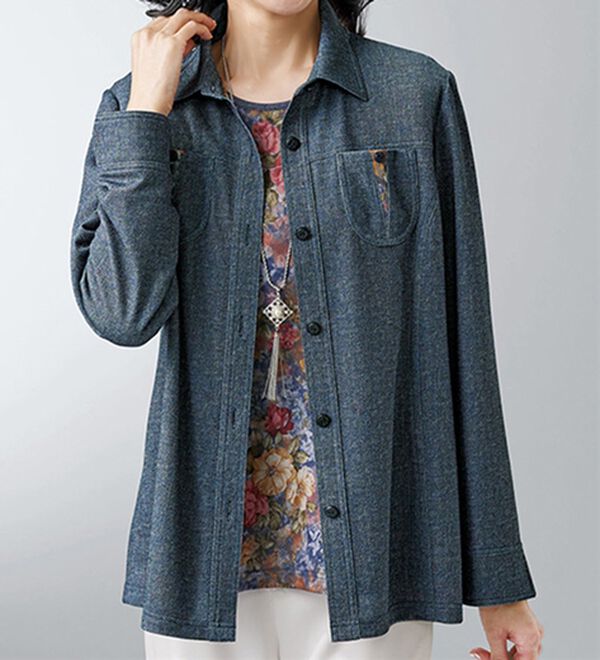 BELLUNA（ベルーナ）の「デニム調プリントジャケットアンサンブル（その他ジャケット）」｜ネイビー系