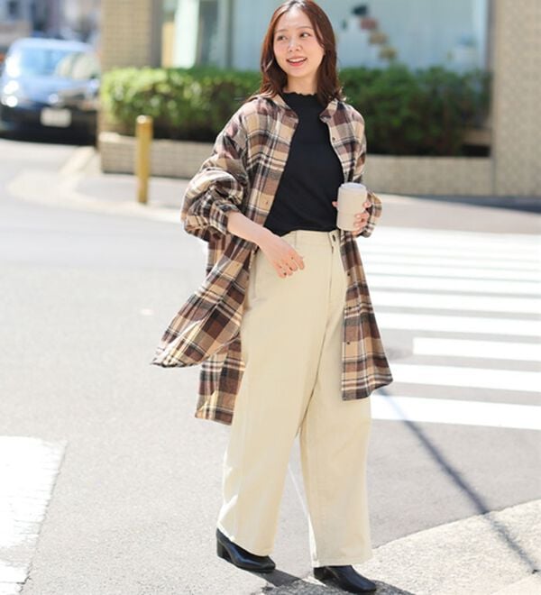 A HAPPY MARILYN（アハッピーマリリン）の「【ＬＬ～８Ｌ】フランネル チェック バンドカラー 裾ラウンド チュニック（チュニックワンピース）」｜詳細画像