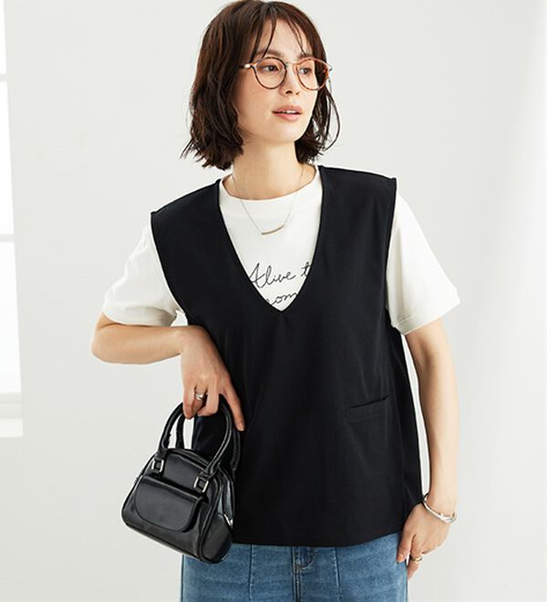 BELLUNA（ベルーナ）の「機能付ジョーゼット素材ベストセットアップ（セットアップ）」｜詳細画像