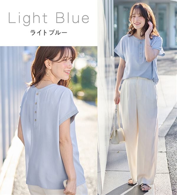 Viola e Viola（ヴィオラ エ ヴィオラ）の「さらさらＥＡＳＹ　前後２ＷＡＹヘンリーネックＴブラウス（ブラウス）」｜詳細画像