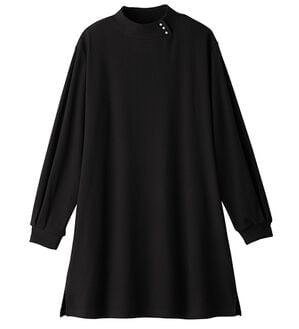 alotta（アロッタ）の「柔らかリブ起毛パール付チュニックワンピース（チュニック）」｜ブラック