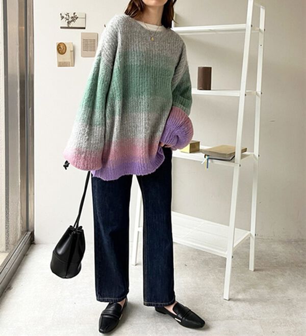 GeeRA（ジーラ）の「前後２ＷＡＹ配色起毛ニットカーデ（ニットカーディガン）」｜詳細画像