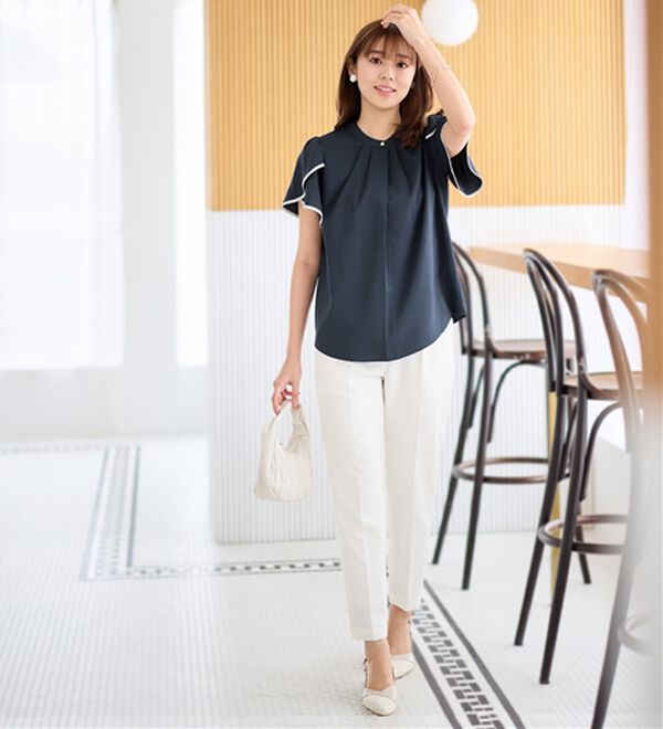 alotta（アロッタ）の「【接触冷感】チューリップ袖パイピングブラウス（ブラウス）」｜詳細画像