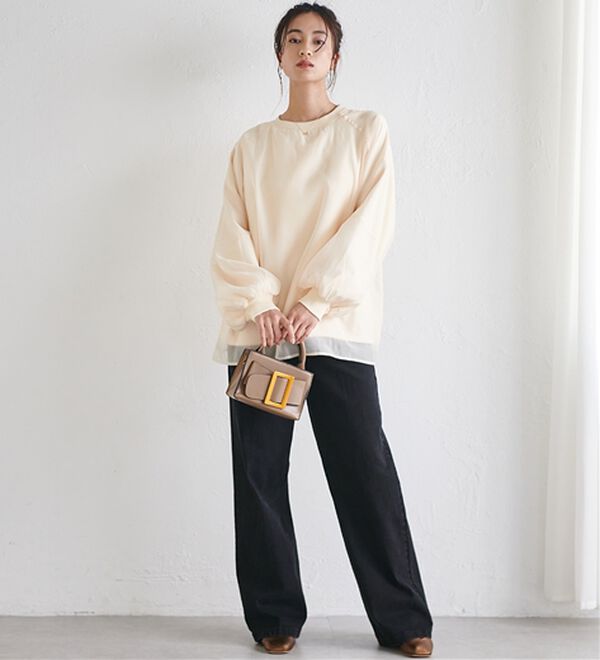 RANAN（ラナン）の「裏起毛シアー素材レイヤードスウェット（カットソー）」｜詳細画像