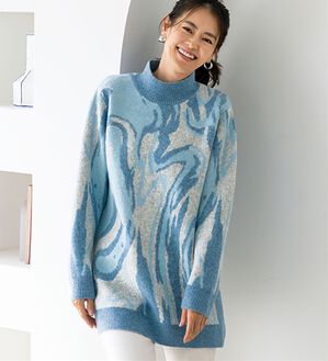 BELLUNA（ベルーナ）の「配色マーブル柄ジャカードニットチュニック（チュニック）」｜ブルー系