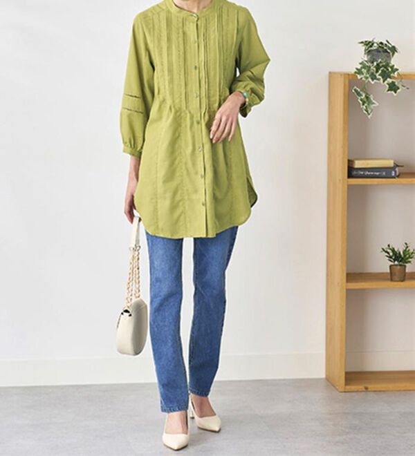 BELLUNA（ベルーナ）の「機能付リネン混ピンタック使いシャツチュニック（チュニック）」｜詳細画像