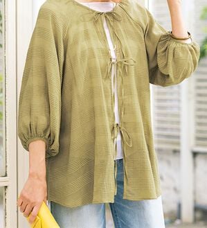 ルフラン（ルフラン）の「ゆるぽわ＊綿１００％リボンブラウス（ブラウス）」｜詳細画像