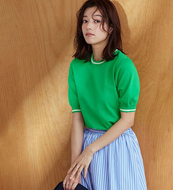 Pierrot（ピエロ）の「ライン配色パフニット（ニット・セーター）」｜詳細画像