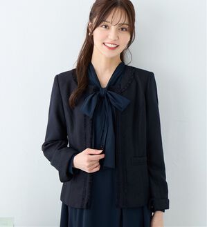 alotta（アロッタ）の「【洗える】フリンジ使いツイードノーカラージャケット（ノーカラージャケット）」｜ネイビー系