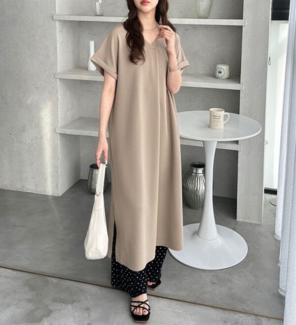 GeeRA（ジーラ）の「ひんやり快適！ジャカードスキッパーワンピ（カットソーワンピース）」｜詳細画像