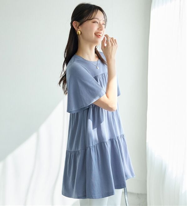alotta（アロッタ）の「楽に可愛く！ふんわり綿混ティアードチュニック（チュニック）」｜ダスティーブルー