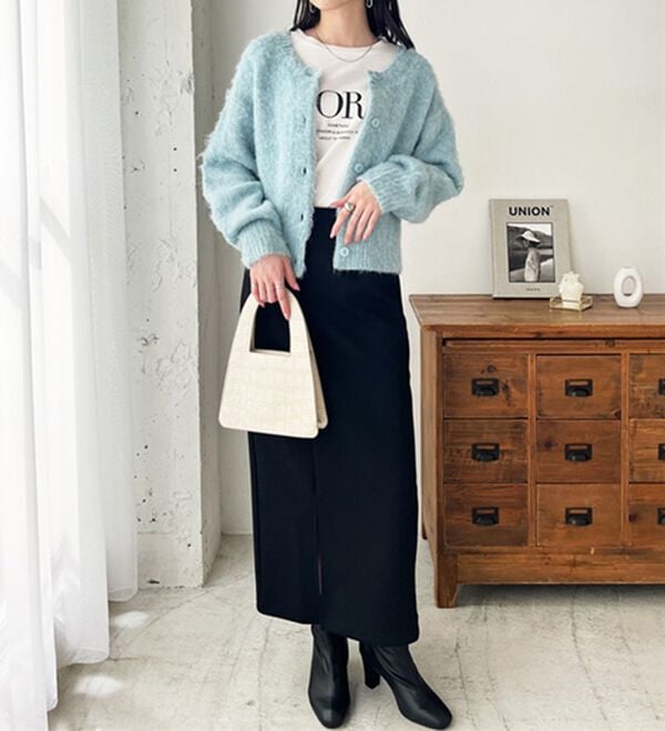 GeeRA（ジーラ）の「前後２ｗａｙクルーネックシャギーショートカーディガン（ニットカーディガン）」｜詳細画像