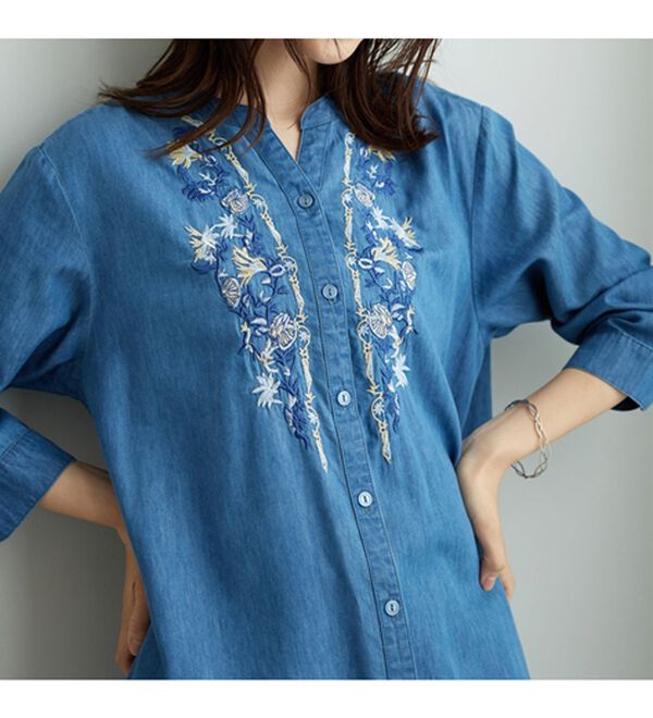 BELLUNA（ベルーナ）の「デニム素材華やか刺しゅうワンピース（その他ワンピース）」｜詳細画像