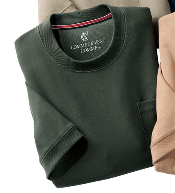 「＜コムルヴァン・オム＞大人のワッフルＴトレーナー（メンズＴシャツ）」｜グリーン