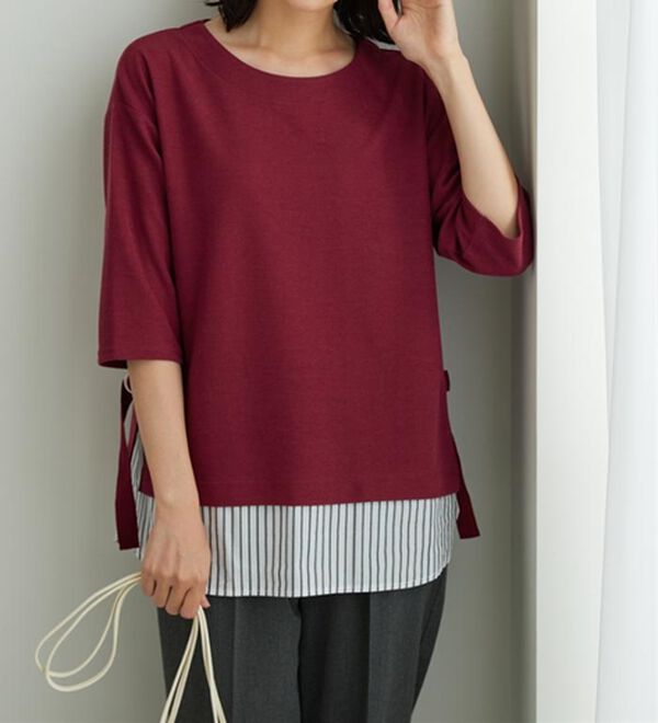 BELLUNA（ベルーナ）の「ラメストライプシャツフェイクチュニック（チュニック）」｜詳細画像