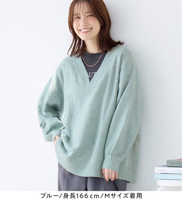 Viola e Viola（ヴィオラ エ ヴィオラ）の「【洗えるもちもち】首回りすっきり見せＶネックニット（ニット・セーター）」｜詳細画像