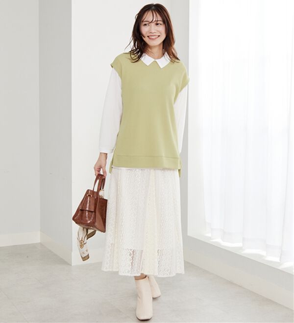 BELLUNA（ベルーナ）の「【新色追加】&ldquo;2点セット&rdquo;あぜ素材ベストアンサンブル（アンサンブル）」｜詳細画像