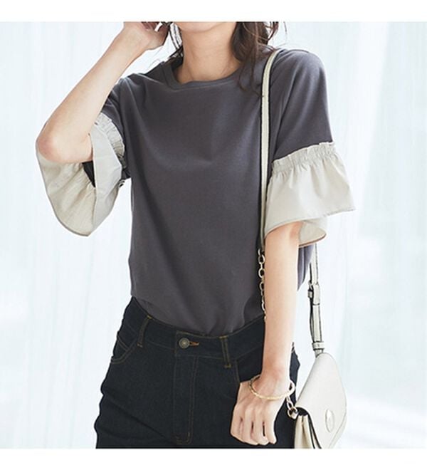 BELLUNA（ベルーナ）の「オーガニックコットン素材切替デザインプルオーバー（カットソー）」｜詳細画像