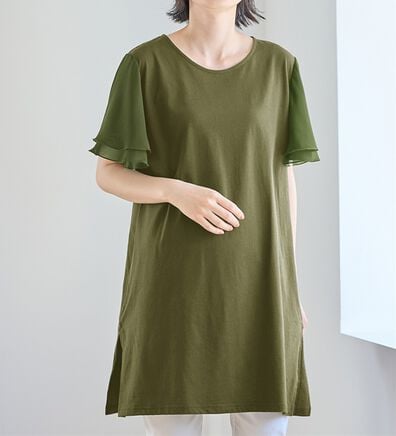 Viola e Viola（ヴィオラ エ ヴィオラ）の「【５つの機能付】ひんやり！袖シフォンゆるチュニック（チュニック）」