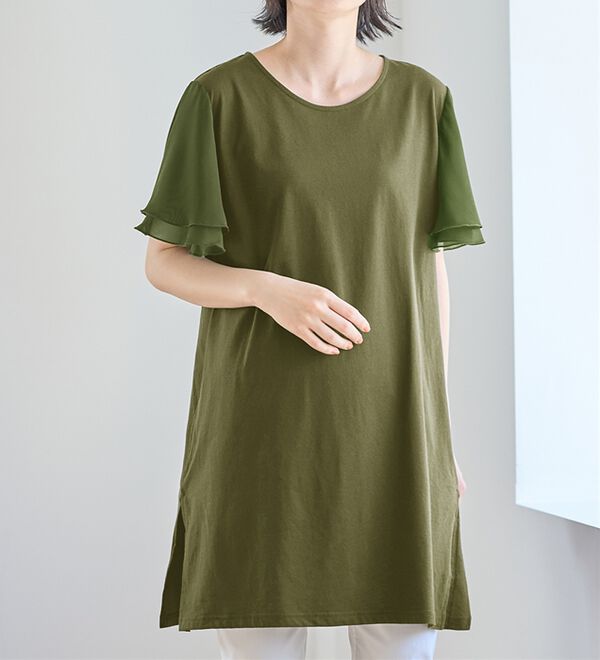 Viola e Viola（ヴィオラ エ ヴィオラ）の「【５つの機能付】ひんやり！袖シフォンゆるチュニック（チュニック）」｜詳細画像