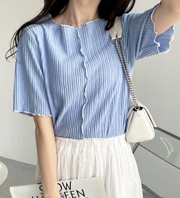 GeeRA（ジーラ）の「前後２ＷＡＹ配色メロー５分袖カットソー（カットソー）」｜詳細画像