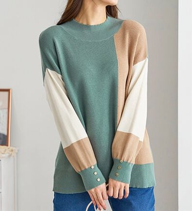 BELLUNA（ベルーナ）の「編地切替ブロッキングニットプルオーバー（ニット・セーター）」