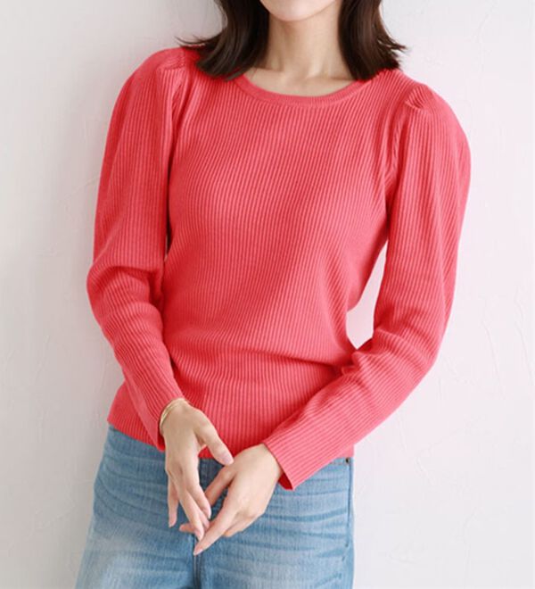 Pierrot（ピエロ）の「【選べるネック】パワーショルダーリブニット（ニット・セーター）」｜詳細画像