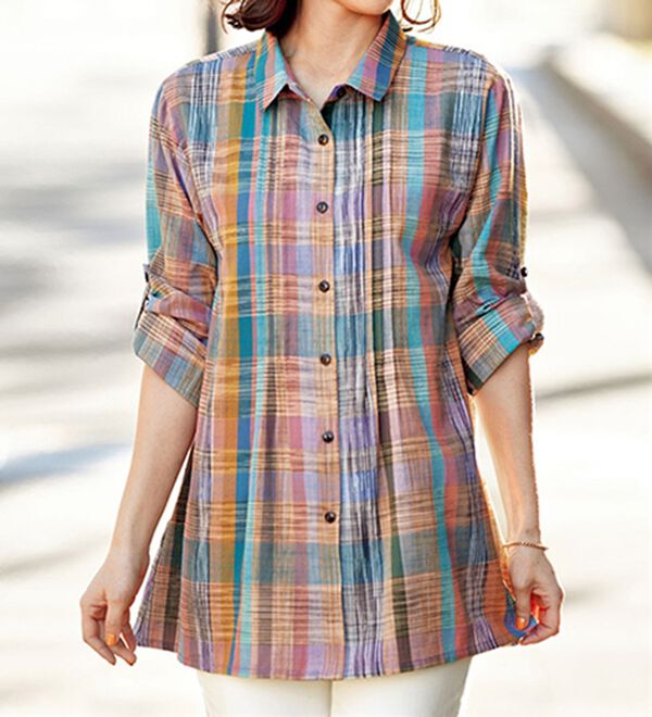 BELLUNA（ベルーナ）の「インド綿先染めマルチチェック柄シャツ（シャツ）」｜マルチカラー