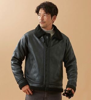 「裏ボアレザー調ジャケット（メンズジャケット）」｜ブラック