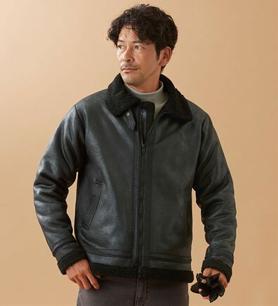 「裏ボアレザー調ジャケット（メンズジャケット）」