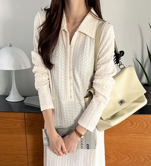 GeeRA（ジーラ）の「ポロ衿表面感素材マーメイドワンピース（カットソーワンピース）」｜詳細画像