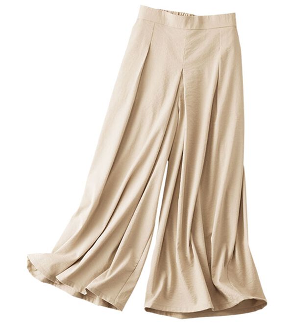 BELLUNA（ベルーナ）の「ひんやりスラブ調素材ガウチョパンツ（フルレングスパンツ）」｜ベージュ