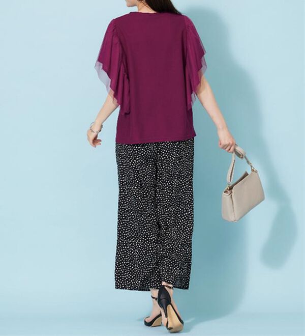 BELLUNA（ベルーナ）の「チュール使いフリル袖プルオーバー（カットソー）」｜詳細画像