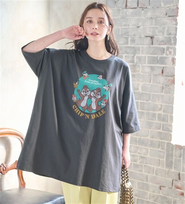 BELLUNA（ベルーナ）の「＜Ｄｉｓｎｅｙ＞【チップ&デール】ビッグ7分袖プリントTシャツ（Tシャツ）」｜詳細画像