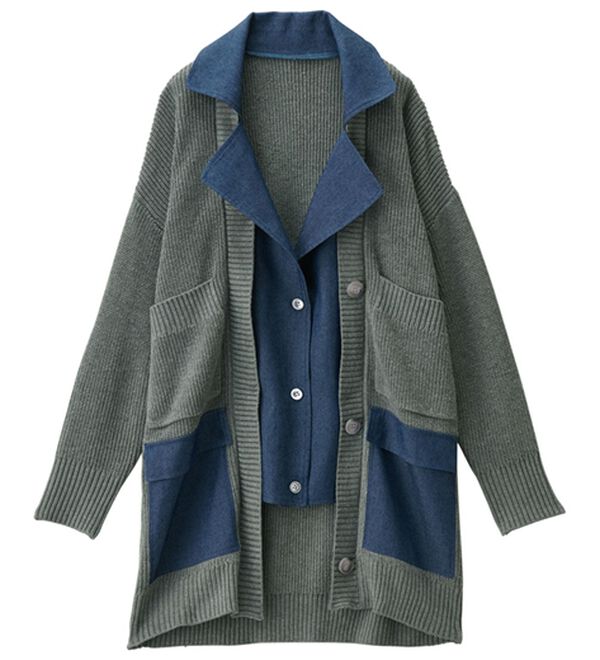 RANAN（ラナン）の「重ね着風デニム切替ニットジャケット（その他ジャケット）」｜詳細画像