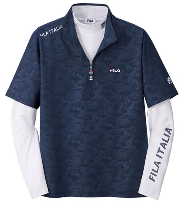 「＜フィラ＞コーデ済アンダー付迷彩ポロ（メンズポロシャツ）」｜ネイビー／ホワイト