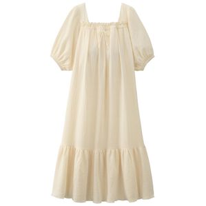 YU'NOW（ユナウ）の「【カップ付】Ｗガーゼの湯上りワンピース（パジャマ・ルームウェア）」｜アイボリー