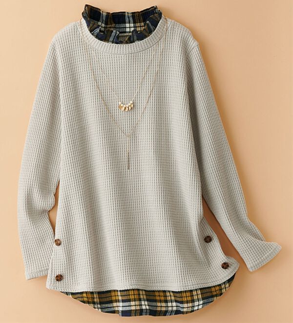 BELLUNA（ベルーナ）の「異素材重ね着風チュニック（チュニック）」｜ライトグレー2