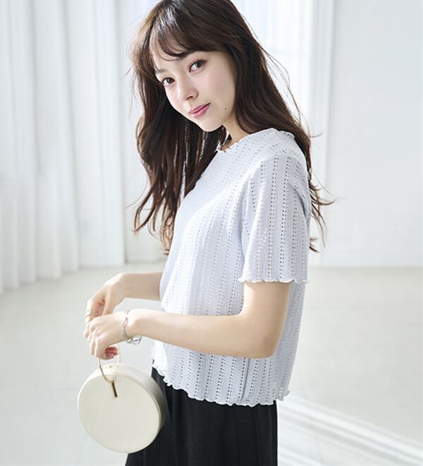 RANAN（ラナン）の「透かし柄メロー配色Ｔシャツ（カットソー）」｜詳細画像